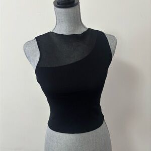 Zara Black Sleeveless Mesh Asymmetrical Top